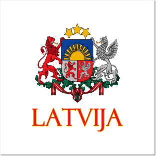 Latvia - Coat of Arms Design (Latvian Text) Posters and Art